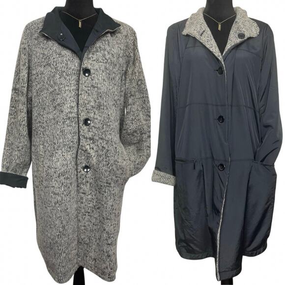 EUC - Centigrade Reversible Gray Herringbone Wool Blend Jacket - Picture 1 of 7